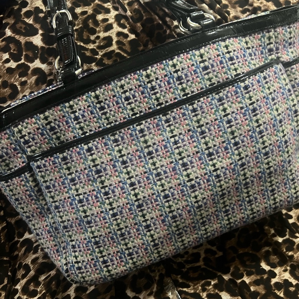 Coach Multicolor Tweed Tote with Black Patent Trim - Picture 6 of 12
